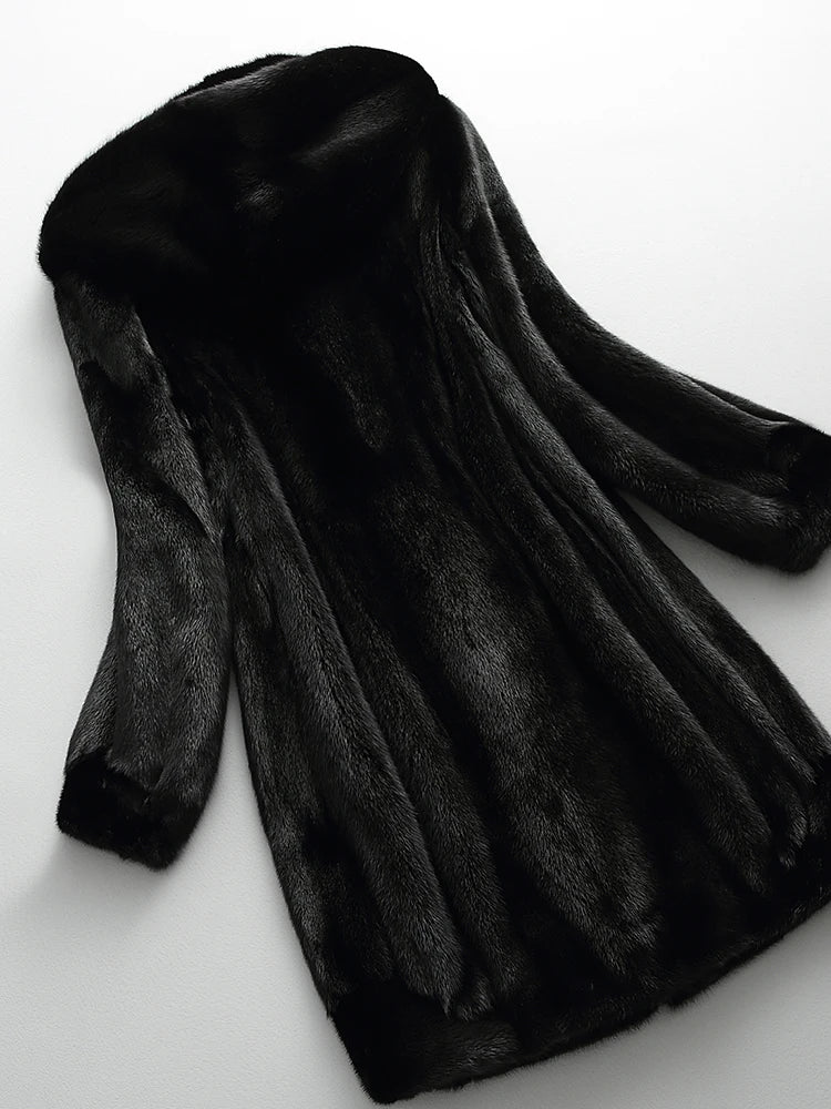 Women's Faux Fur Coat with Fur-Lined Hood, Long Length