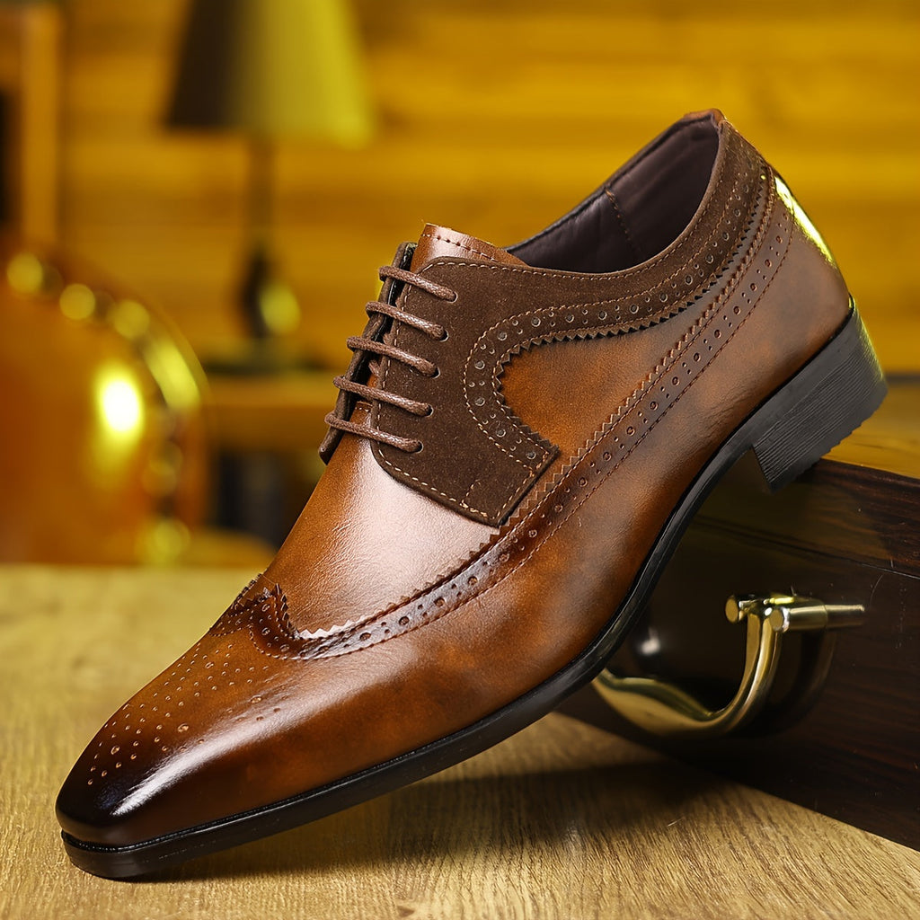 Men's Lace-Up Brogue Dress Shoes with Pointed Toe