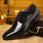 Men's Lace-Up Brogue Dress Shoes with Pointed Toe