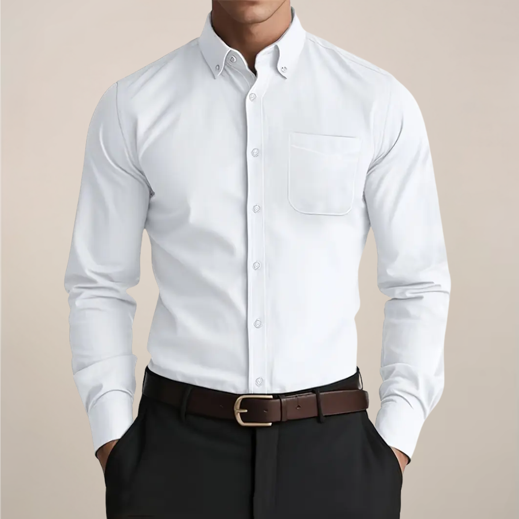 Men's Slim Fit Shirt with Chest Pocket and Long Sleeves