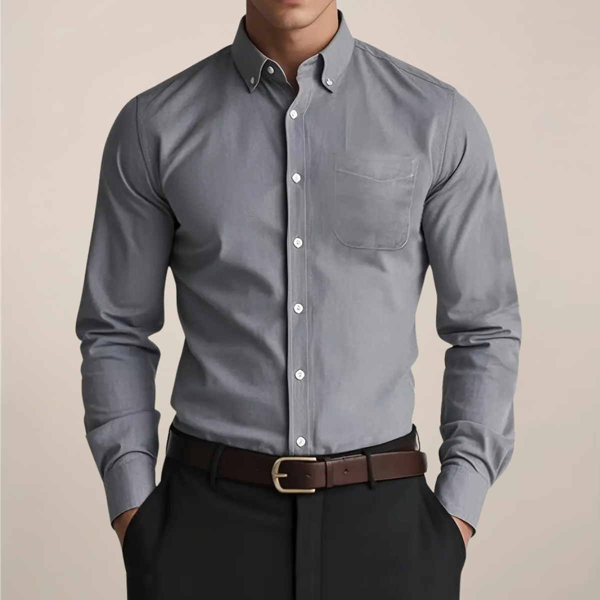 Men's Slim Fit Shirt with Chest Pocket and Long Sleeves