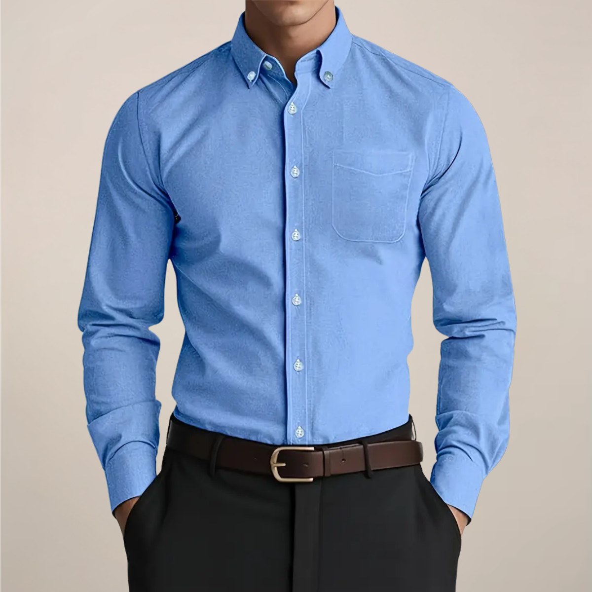 Men's Slim Fit Shirt with Chest Pocket and Long Sleeves