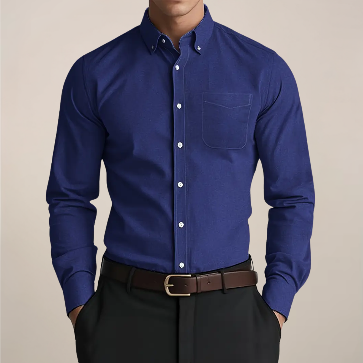 Men's Slim Fit Shirt with Chest Pocket and Long Sleeves