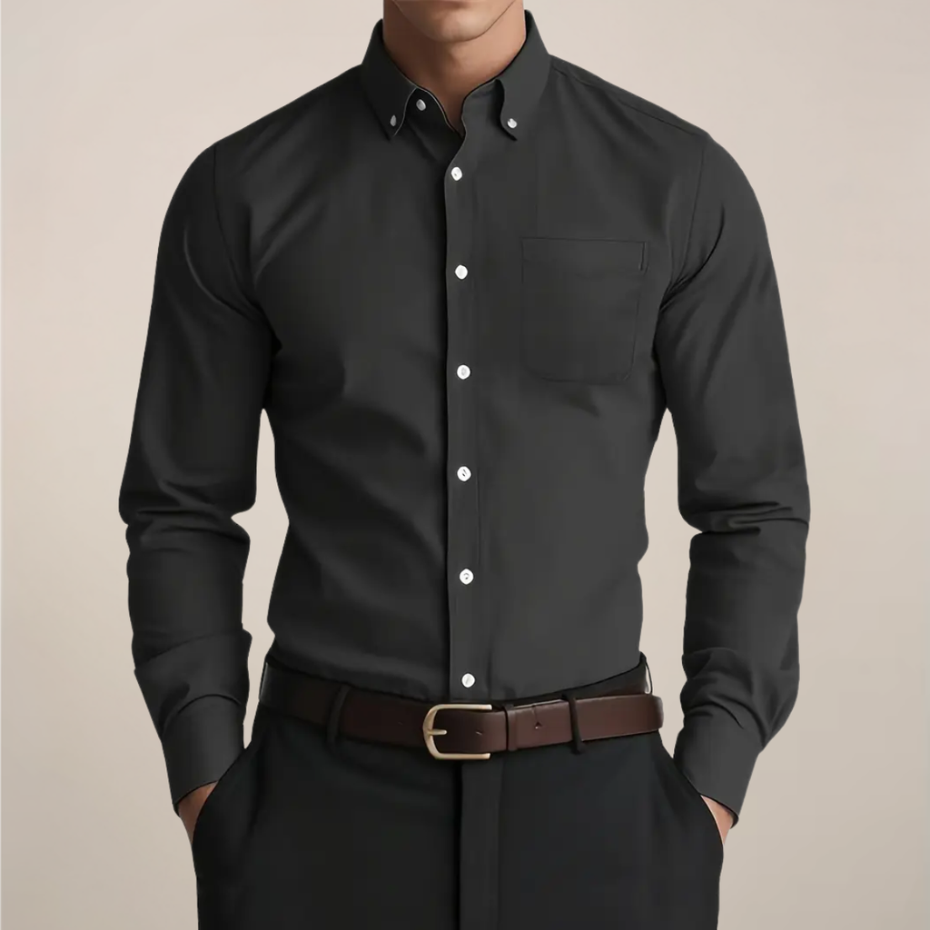 Men's Slim Fit Shirt with Chest Pocket and Long Sleeves