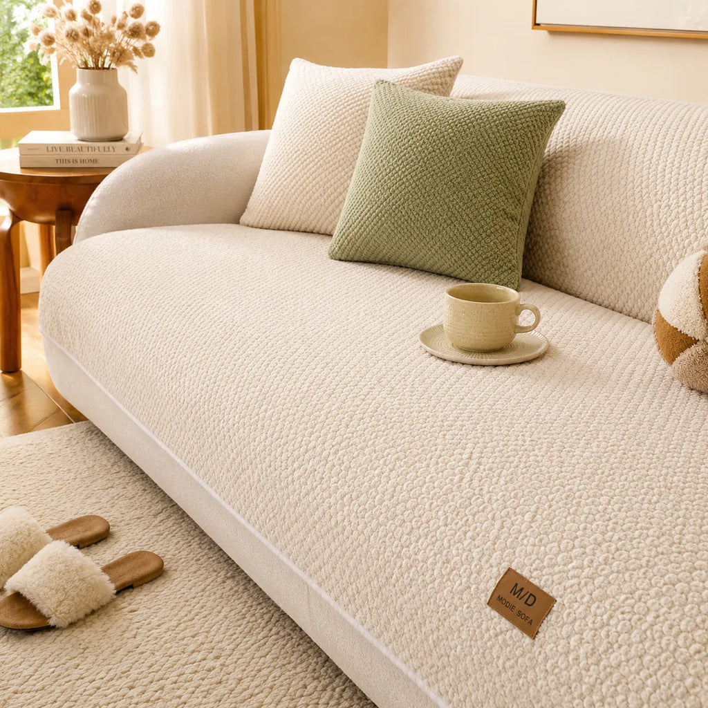 Non-Slip Sofa Cover for Pets – Plush Grip-Dot Couch Protector