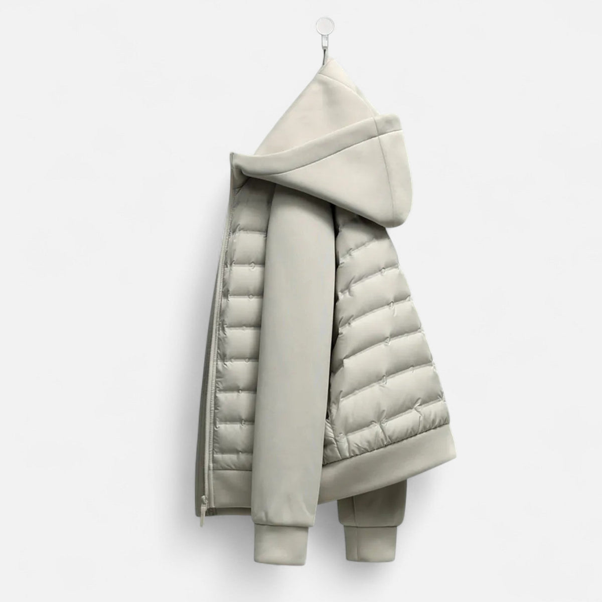 Mens Hooded Bomber Jacket with Sweat Sleeves - Quilted Hybrid Jacket
