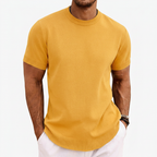 Men's Knitted T-Shirt Round Neck Short Sleeve Ribbed Trim