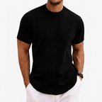 Men's Knitted T-Shirt Round Neck Short Sleeve Ribbed Trim