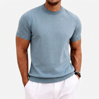 Men's Knitted T-Shirt Round Neck Short Sleeve Ribbed Trim
