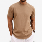 Men's Knitted T-Shirt Round Neck Short Sleeve Ribbed Trim