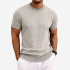 Men's Knitted T-Shirt Round Neck Short Sleeve Ribbed Trim