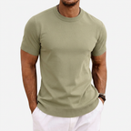 Men's Knitted T-Shirt Round Neck Short Sleeve Ribbed Trim