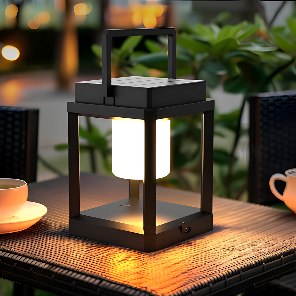 Lunistra - Black Portable Solar Lantern with USB Charging for the Garden