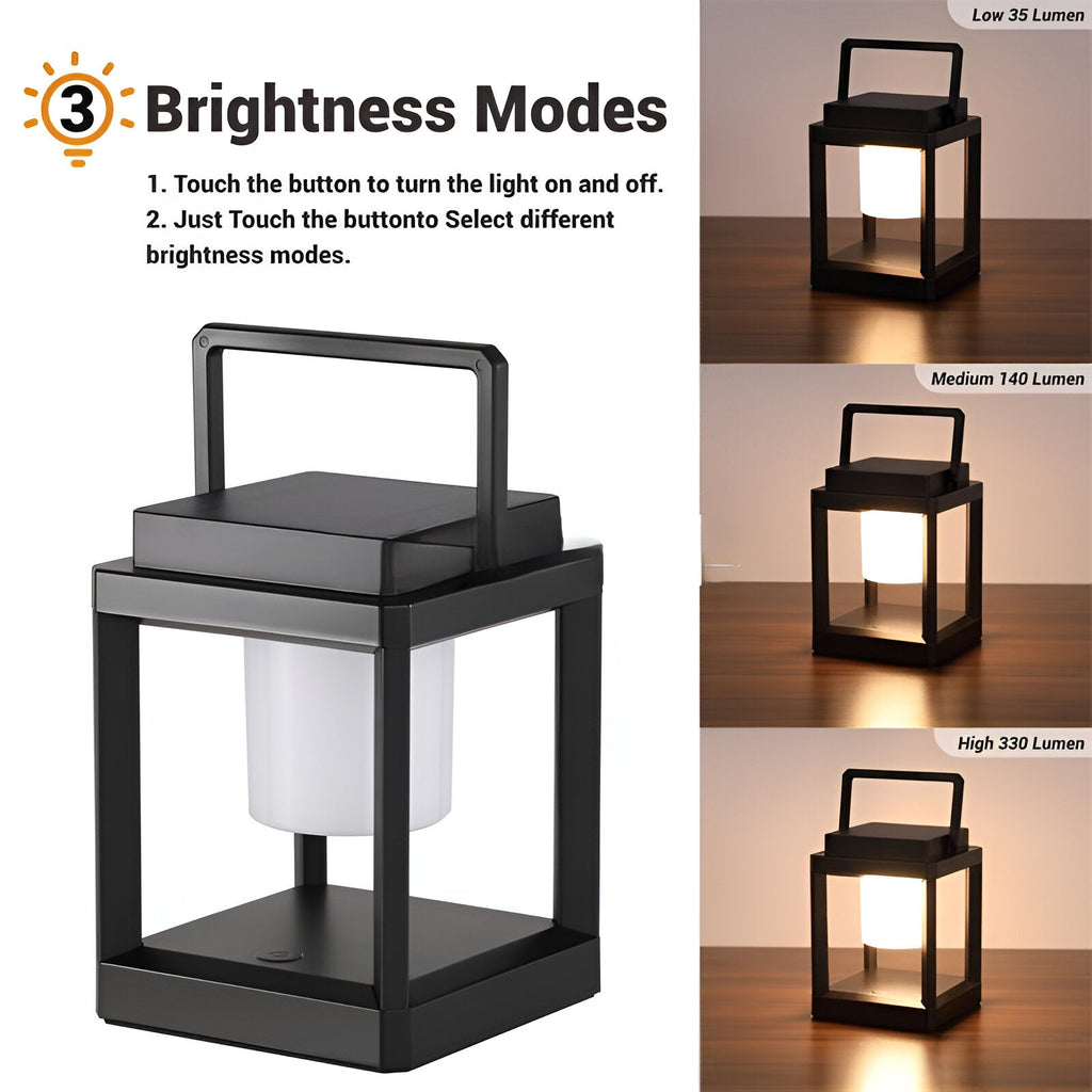Lunistra - Black Portable Solar Lantern with USB Charging for the Garden