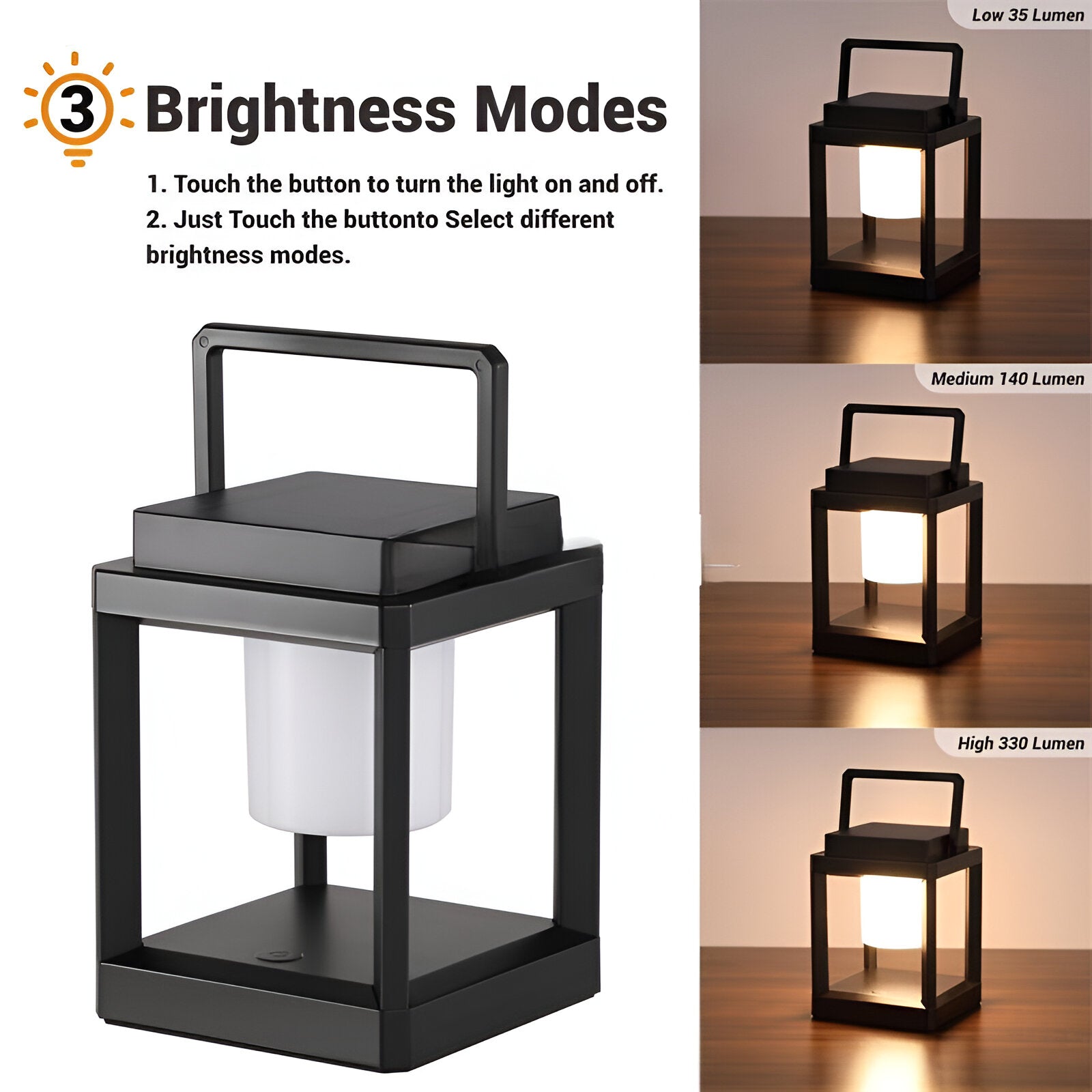 Lunistra - Black Portable Solar Lantern with USB Charging for the Garden