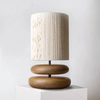 RusticTwine | Japandi Walnut Wood Table Lamp with Woven Design | Handmade Wooden Lamp with Rope Shade & Warm LED Light