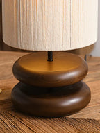 RusticTwine | Japandi Walnut Wood Table Lamp with Woven Design | Handmade Wooden Lamp with Rope Shade & Warm LED Light