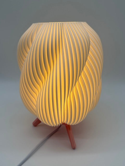 Wave Design Table Lamp with Wavy White Shade and Wooden Base – Modern Ambient Lighting