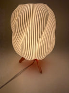 Wave Design Table Lamp with Wavy White Shade and Wooden Base – Modern Ambient Lighting