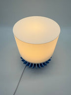 Geo Modern Table Lamp with Blue Geometric Base and White Ribbed Shade – Ambient Lighting