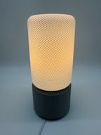 Dots Modern Table Lamp with Cylindrical White Shade and Grey Base – Stylish Ambient Lighting