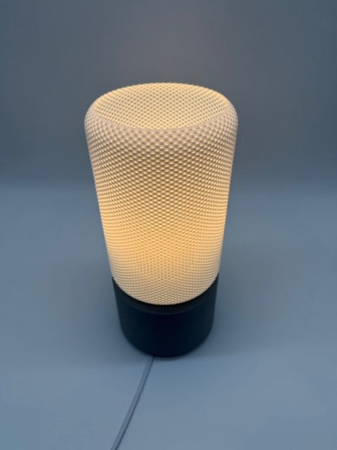 Dots Modern Table Lamp with Cylindrical White Shade and Grey Base – Stylish Ambient Lighting