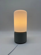 Dots Modern Table Lamp with Cylindrical White Shade and Grey Base – Stylish Ambient Lighting