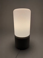 Dots Modern Table Lamp with Cylindrical White Shade and Grey Base – Stylish Ambient Lighting