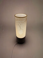 Spiral Modern Table Lamp with Openwork Cylinder Design and Grey Base – Stylish Ambient Lighting