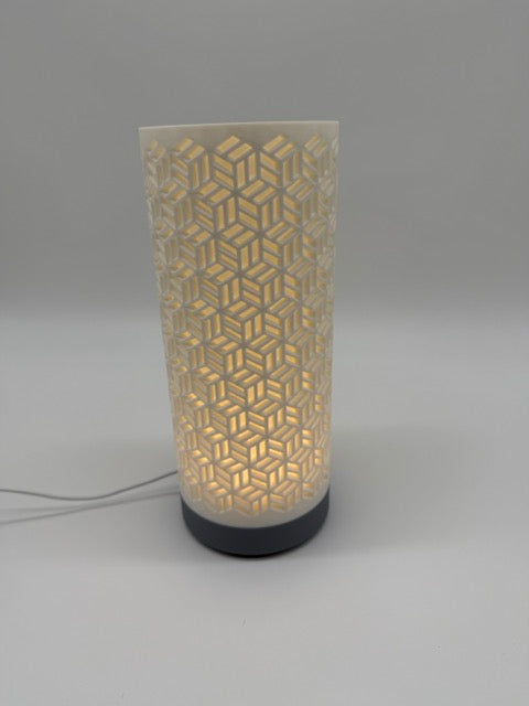 Dia Table Lamp with Geometric Cut-Out Cylinder Shade and Sleek Base – Modern Ambient Lighting