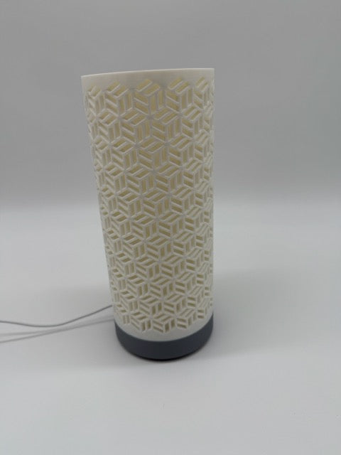 Dia Table Lamp with Geometric Cut-Out Cylinder Shade and Sleek Base – Modern Ambient Lighting