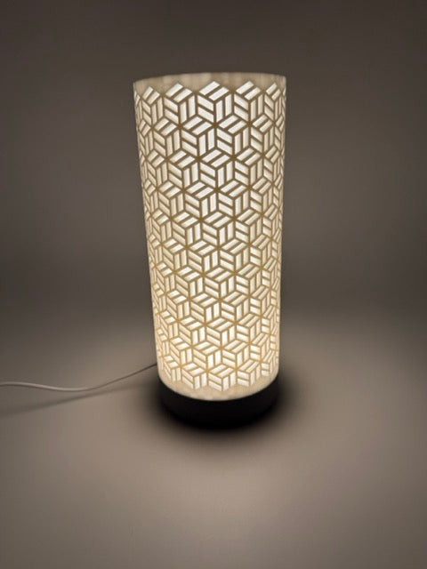 Dia Table Lamp with Geometric Cut-Out Cylinder Shade and Sleek Base – Modern Ambient Lighting