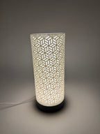 Dia Table Lamp with Geometric Cut-Out Cylinder Shade and Sleek Base – Modern Ambient Lighting