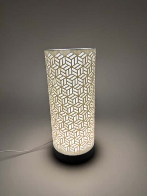 Dia Table Lamp with Geometric Cut-Out Cylinder Shade and Sleek Base – Modern Ambient Lighting