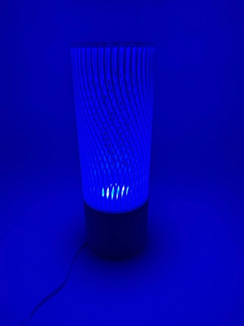 Spiral Modern Table Lamp with Openwork Cylinder Design and Grey Base – Stylish Ambient Lighting