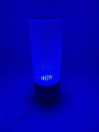 Spiral Modern Table Lamp with Openwork Cylinder Design and Grey Base – Stylish Ambient Lighting