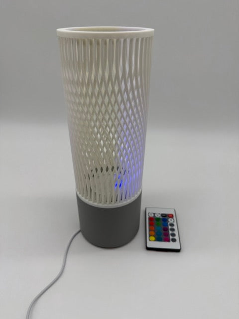 Spiral Modern Table Lamp with Openwork Cylinder Design and Grey Base – Stylish Ambient Lighting