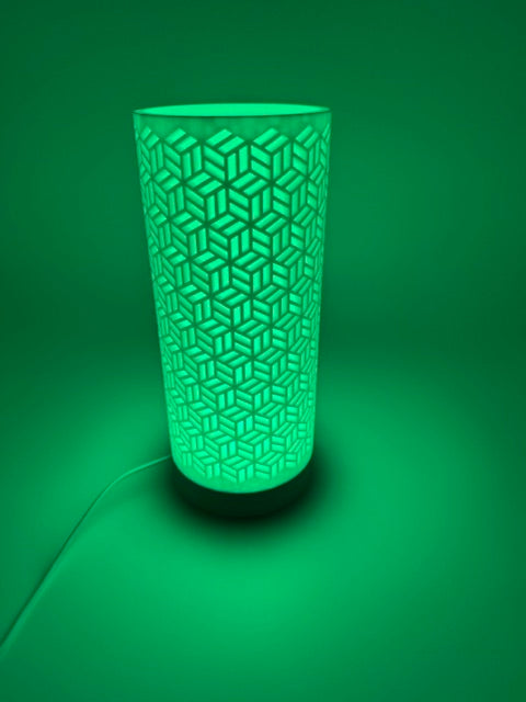 Dia Table Lamp with Geometric Cut-Out Cylinder Shade and Sleek Base – Modern Ambient Lighting