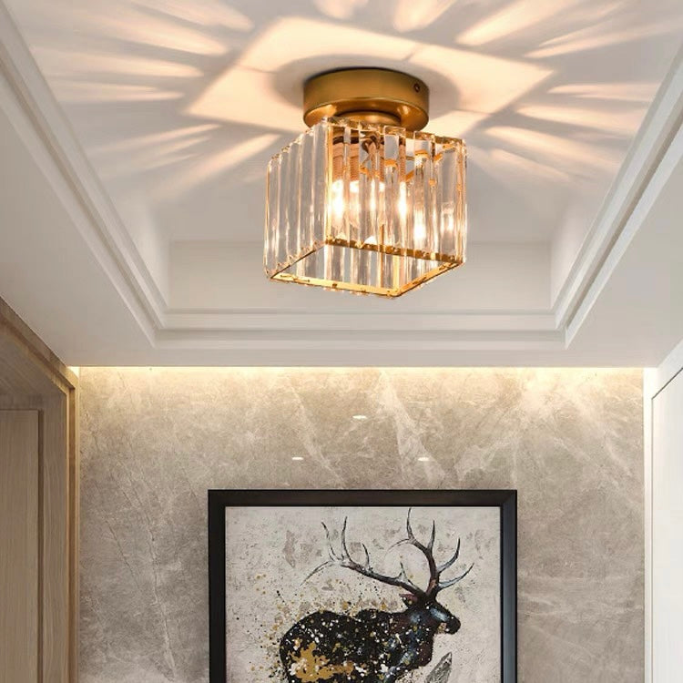 Flush Mount Ceiling Light with Crystal Shade for Hallway and Living Room