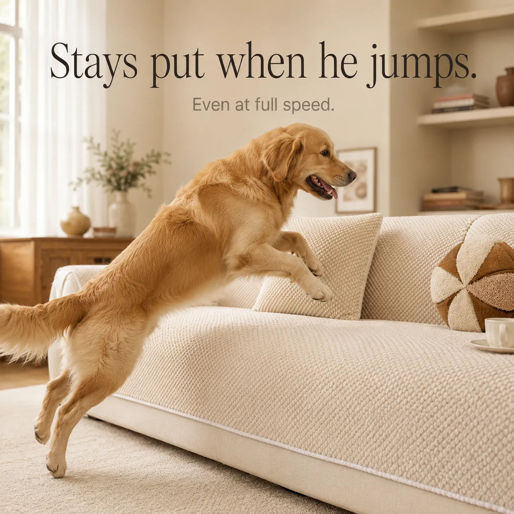 Non-Slip Sofa Cover for Pets – Plush Grip-Dot Couch Protector