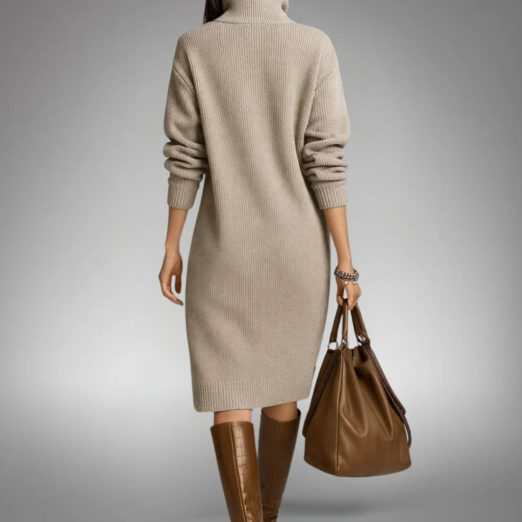Women's Knitted Midi Dress with Quarter-Zip Neckline