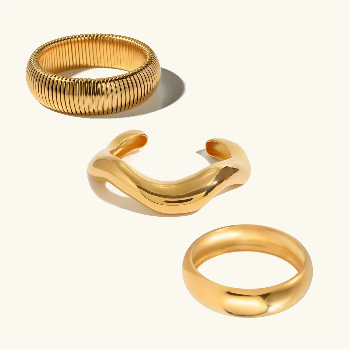 Women's Chunky Bangle Set Gold-Plated Stainless Steel