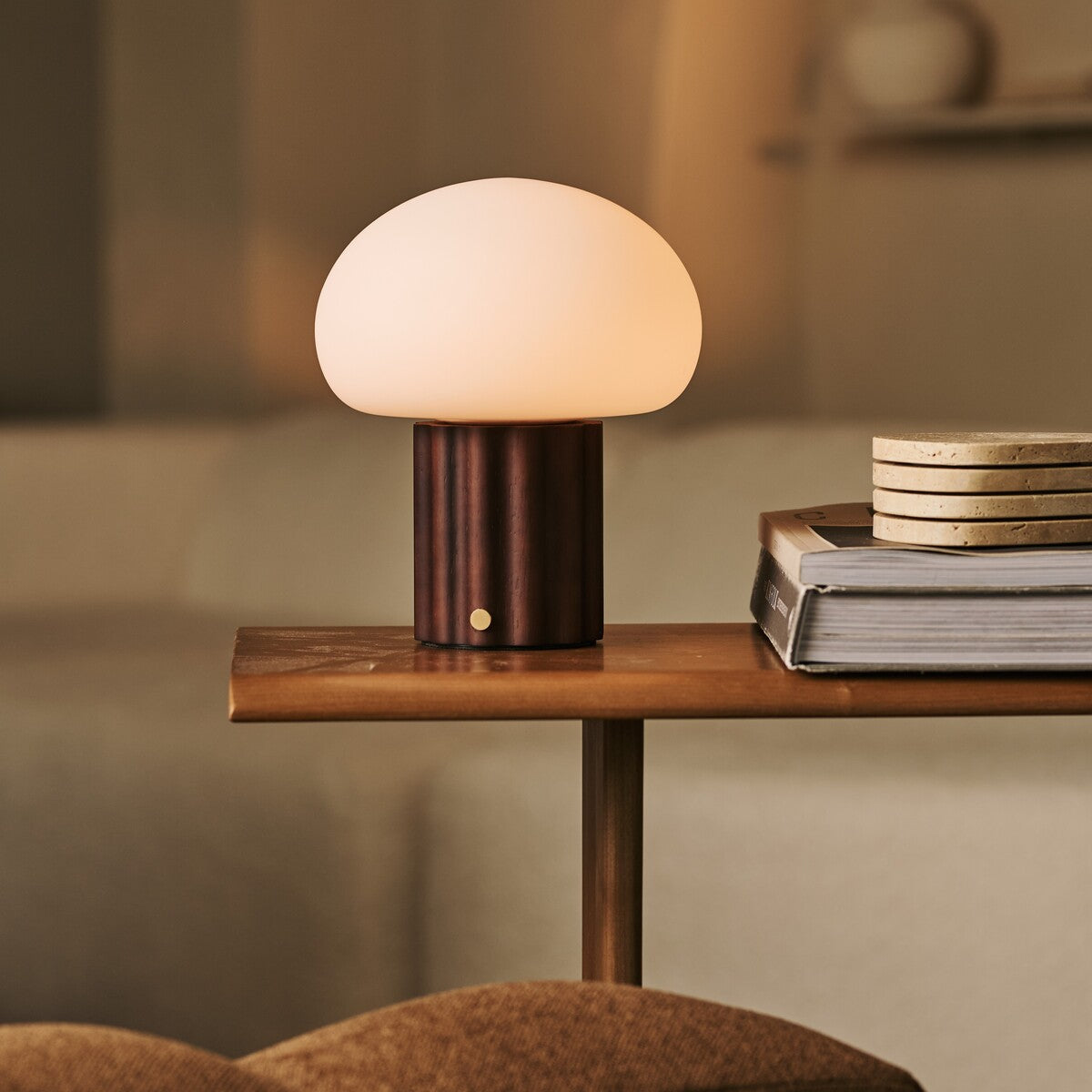 Jord Dark Brown Rechargeable Table Lamp | Wireless, Unique & Up to 100 Hours of Light