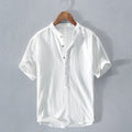 Men's Short Sleeve Shirt with Mandarin Collar and Half Placket