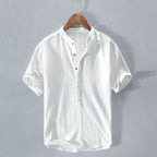 Men's Short Sleeve Shirt with Mandarin Collar and Half Placket
