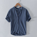 Men's Short Sleeve Shirt with Mandarin Collar and Half Placket