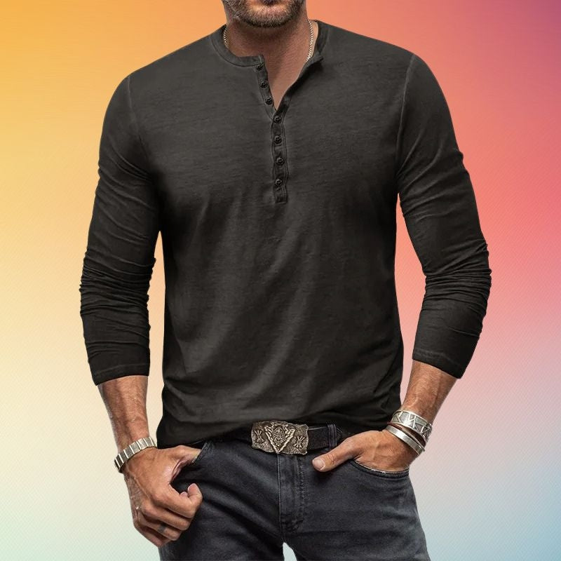 Men's Henley Shirt Long Sleeve Slim Fit Button Placket