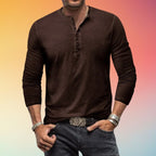 Men's Henley Shirt Long Sleeve Slim Fit Button Placket