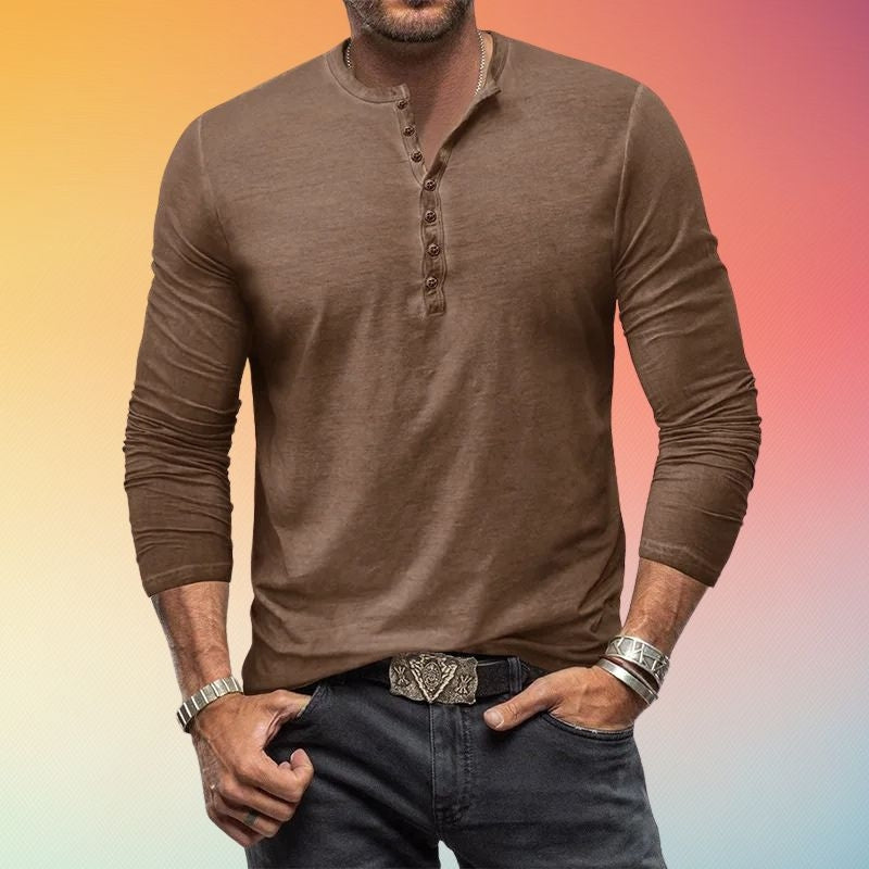 Men's Henley Shirt Long Sleeve Slim Fit Button Placket