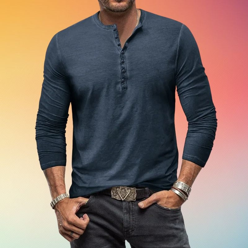 Men's Henley Shirt Long Sleeve Slim Fit Button Placket